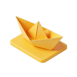 Icono 3D de barco de papel origami amarillo para aplicaciones y sitios web