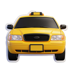 Yellow Taxi Cab Front View Icon - 3D Sticker Style