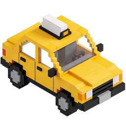Ícone de Táxi Voxel Amarelo | Pixel Art 3D Isométrica