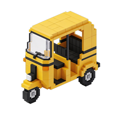 ไอคอน 3D รถตุ๊กตุ๊กสีเหลืองสไตล์ Voxel