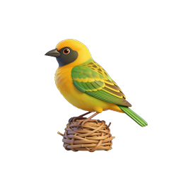 Yellow Weaver Bird 3D Icon with Woven Nest