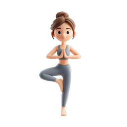 ヨガの木のポーズの女性 3D キャラクターイラストレーション