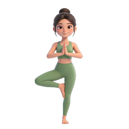树式瑜伽女性3D角色图标