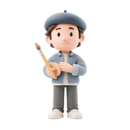 Young Artist Character with Paintbrush and Palette Icon