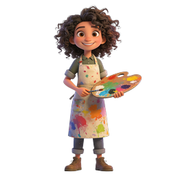 Young Artist Character Icon with Paint Palette - 3D Rendered