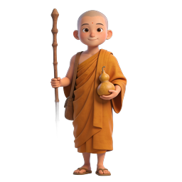 Icône de personnage jeune moine bouddhiste 3D | illustration spirituelle