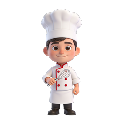 Young Chef Character Icon with Whisk - 3D Cartoon