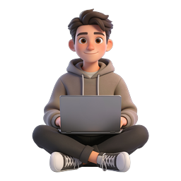 3D Young Developer Working on Laptop Icon