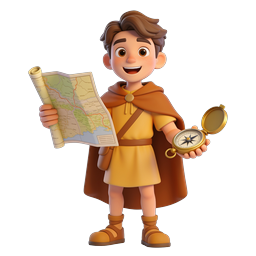 Young Explorer Boy with Map and Compass 3D Icon