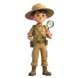 Personnage 3D Jeune Explorateur avec Loupe