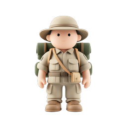 Young Explorer Character 3D Icon - Safari Adventure Figure