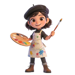 Cheerful Young Female Artist with Palette Icon