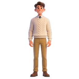 3D Young Man in Cable-Knit Sweater Character Icon