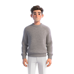 3D Young Man Character Avatar in Gray Sweater