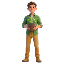 Young Man Holding Plant - 3D Character Illustration