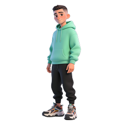 3D Young Man in Mint Hoodie Character Icon