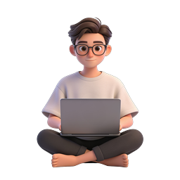 Young Man with Laptop 3D Character Icon