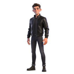 3D Cartoon Young Man in Leather Jacket Avatar