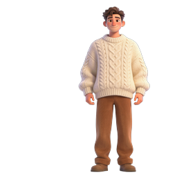 Icona 3D di un giovane uomo amichevole con un accogliente maglione di lana