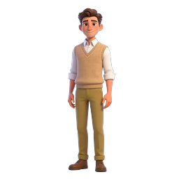 Friendly Young Man Cartoon Character in Sweater Vest