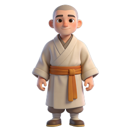 Young Monk Character 3D Icon - Friendly Martial Arts
