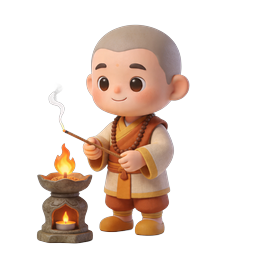 Young Buddhist Monk with Incense 3D Icon