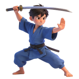 Young Samurai Warrior with Katana Sword - 3D Icon