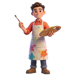Young Painter Character 3D Icon - Artist With Palette