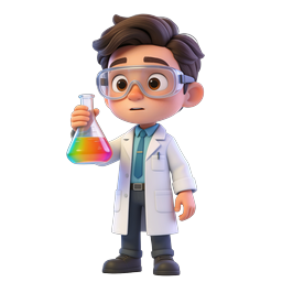Young Scientist 3D Cartoon Icon with Rainbow Flask