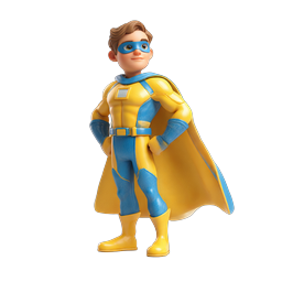 Young Superhero Boy 3D Character with Yellow Cape
