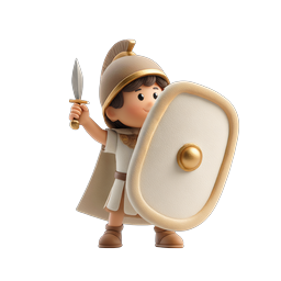 Young Spartan Warrior 3D Cartoon Icon with Sword and Shield