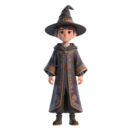 Young Wizard Character 3D Icon - Fantasy Mage Avatar
