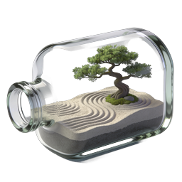 Zen Garden in Glass Bottle Icon - Bonsai Meditation Design
