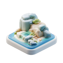 Zen Rock Pond Clay 3D Icon - Tranquil Nature Scene